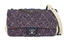 Tweed Medium Flap, Lambskin/Fabric, Blue/Cream, 22224783 (2016/17), AC, 2*
